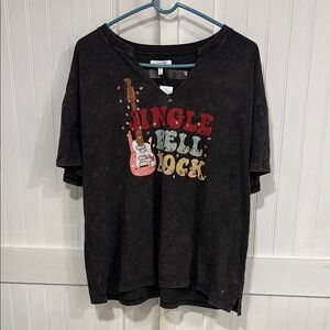 Maurice’s: Black Jingle Bell Rock, short sleeve, distressed T-Shirt size XL